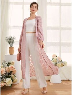 Solid Bishop Sleeve Open Front Coat