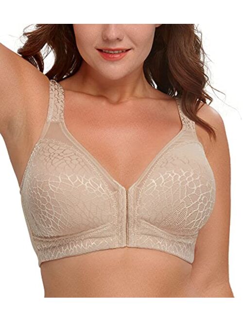 HACI Women's Front Closure Posture Bra Full Coverage Back Support Wireless Comfy