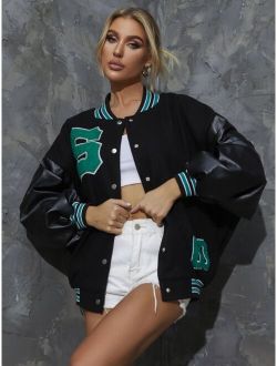 Letter Embroidery Bomber Jacket