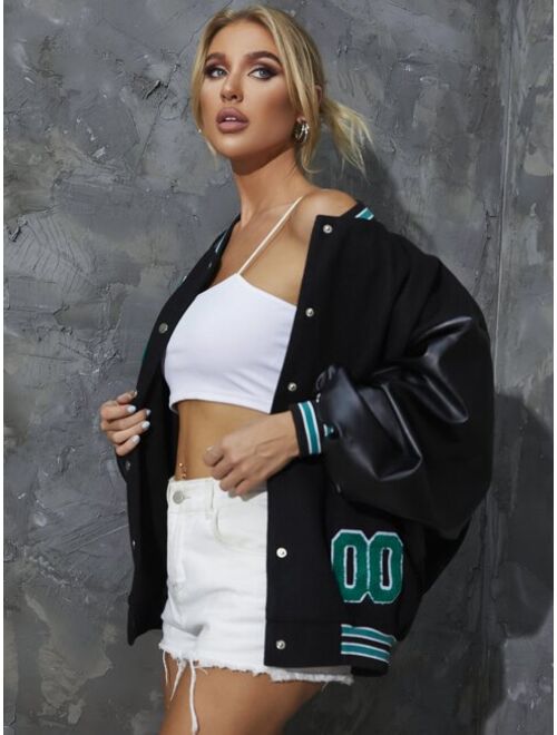 Shein Letter Embroidery Bomber Jacket
