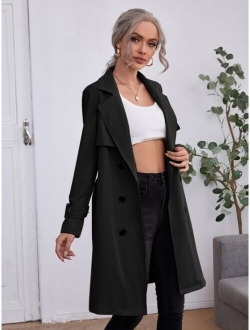 Double Breasted Buckle Belted Trench Coat