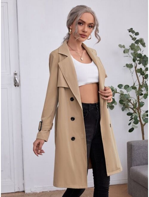 Shein Double Breasted Buckle Belted Trench Coat