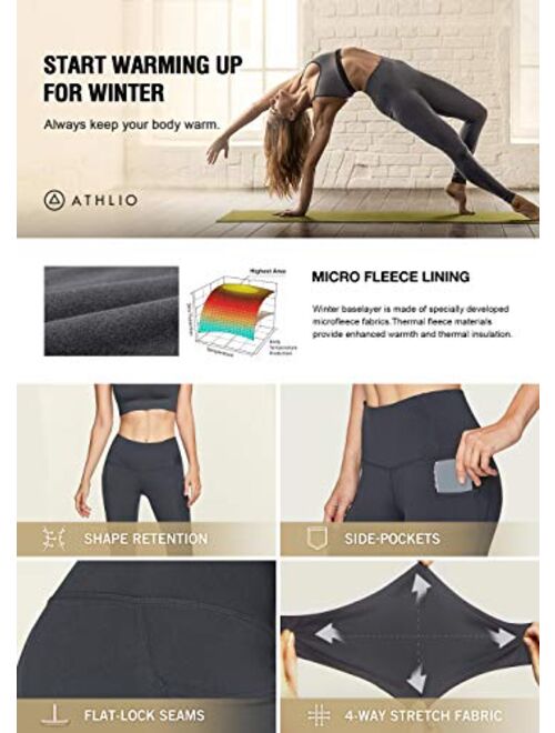 ATHLIO 2 Pack Women's Thermal Yoga Pants, High Waist Warm Fleece Lined Leggings, Winter Workout Running Tights