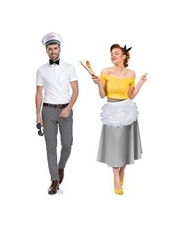 Tigerdoe Milk Man & Housewife Costume - 50's Costumes - Couples Costume - 1950s Costumes - 6 Pc Set White