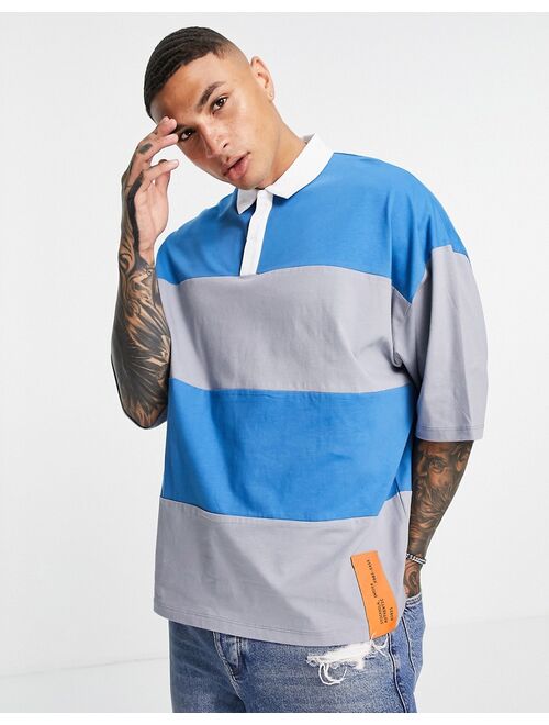Asos Design oversized polo t-shirt in blue stripe