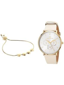 Women's Jewelry Gift Set, Gold Plated Case Watch with a Heart Shaped Charm Bracelet (Model: 2770046)