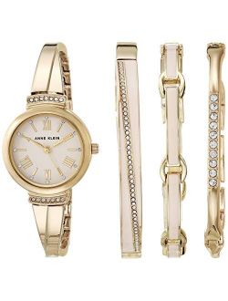 Women's Premium Crystal Accented Blush Pink and Gold-Tone Bangle Watch Set, AK/3414BHST