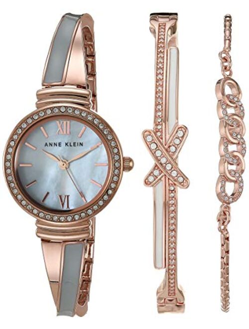 Anne Klein Women's Premium Crystal Accented Bangle Watch and Bracelet Set, AK/3572