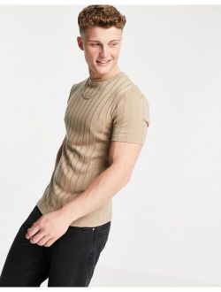 ribbed Short Sleeve T-shirt in stone