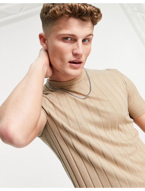 River Island ribbed Short Sleeve T-shirt in stone