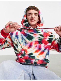 oversized teddy fleece hoodie in tie dye