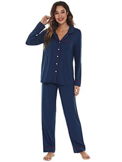 Bamboo Pajamas Set for Women Long Sleeve Sleepwear Button Down Nightwear Soft Pj Lounge Sets Loungewear S-3X