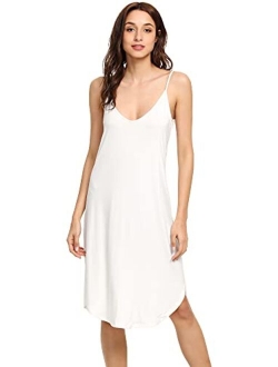Women's Bamboo Chemise Nightgown Soft Full Slips Dress Spaghetti Straps Sleepwear Plus Size Loungewear S-4X