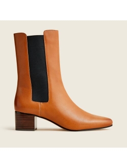 Leather high-shaft stacked-heel boots