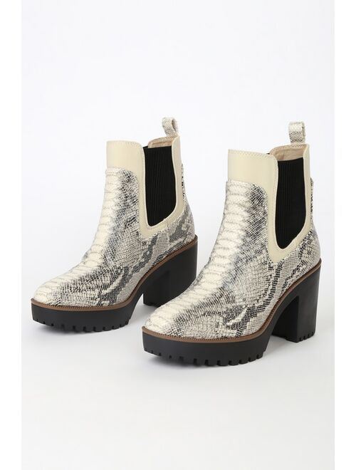 Chinese Laundry Good Day Cream and Grey Neo Snake Platform Ankle Boots