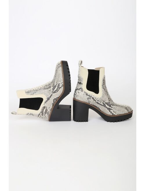 Chinese Laundry Good Day Cream and Grey Neo Snake Platform Ankle Boots