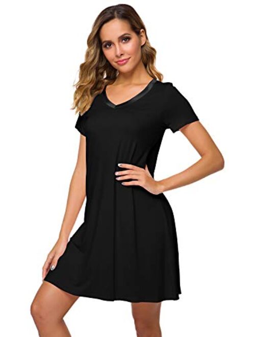 WiWi Soft Bamboo Nightgowns for Women Sleep Shirts Lightweight Short Sleeve Lounge Dress Plus Size Sleepwear S-4X