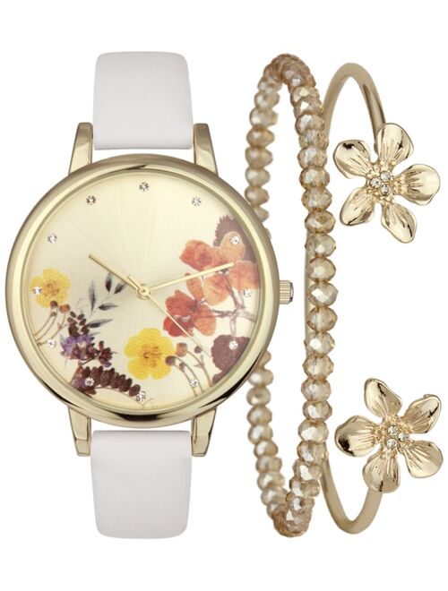 INC International Concepts Women's White Strap Watch 38mm & Gold-Tone Bracelet, Created for Macy's