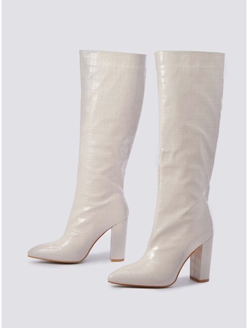 Shein Croc Embossed Chunky Heeled Boots