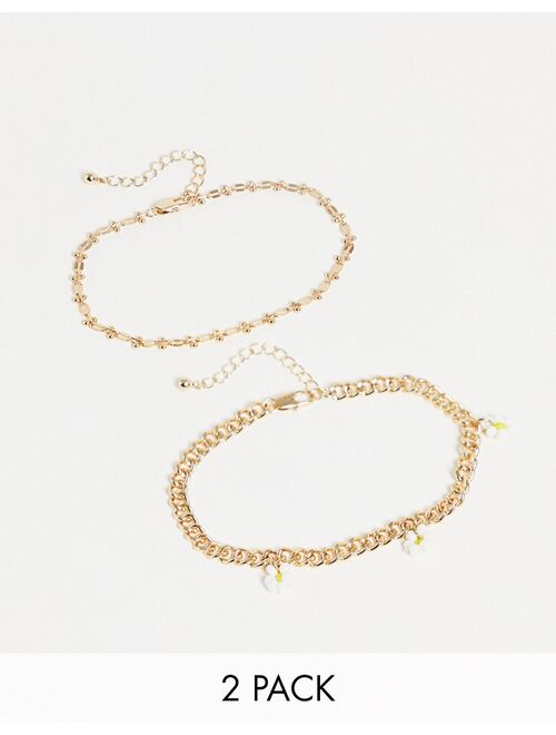 Pieces 2 pack anklet with daisy charms in gold