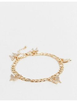 anklet with butterfly charms in gold tone