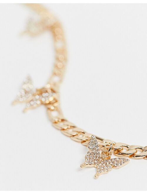 Asos Design anklet with butterfly charms in gold tone