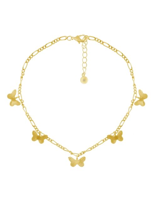 Essentials Multi Textured Butterfly Anklet on Figaro Chain in Gold Plate