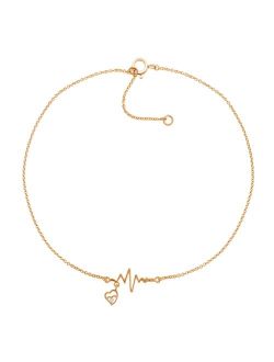 Macy's Diamond Accent Heartbeat Anklet In 14K Rose Gold-Plated  Sterling Silver, 9" + 1" extender