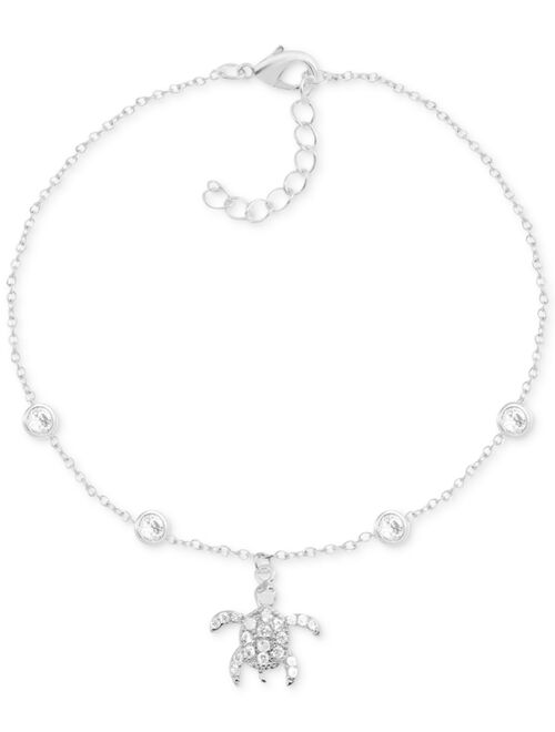 Essentials Crystal Sea Turtle Anklet in Fine Silver-Plate