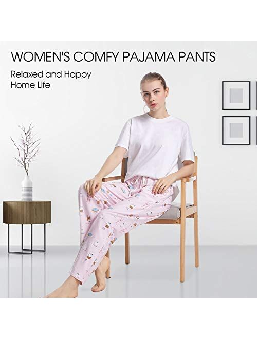 BAMBOO COOL Women's Pajama Pants Bamboo Viscose Soft Longue Pants Print Sleep Bottoms with Pockets