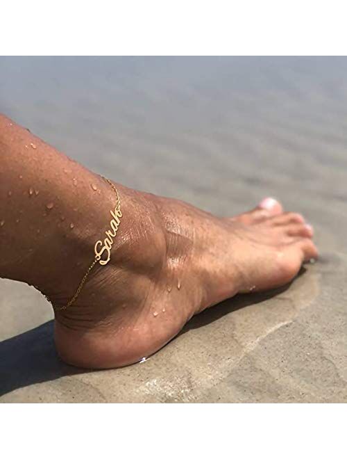 Shinelady Personalized Name Anklet Made with Any Name 18K Gold Plated Custom Anklet with Birthstone Customized Infinity Anklet Bracelet Gift for Women Girls, Adjustable N