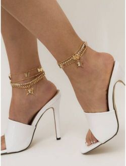 4pcs Butterfly Charm Chain Anklet