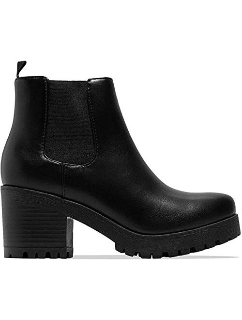 Soda Top Shoes Jaber Ankle Boot W Lug Sole Elastic Gore and Chunky Heel