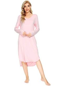 Bamboo Nightgowns for Women Soft Long Sleeve Sleep Shirt Sleepwear Comfy Loungewear Plus Size Nightshirts S-4X
