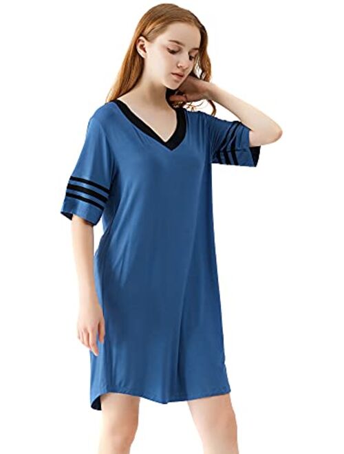 WiWi Women's Nightgowns Soft Bamboo Pajamas 3/4 Sleeves Sleep Shirt Lightweight Nightshirts Plus Size Sleepwear S-4X