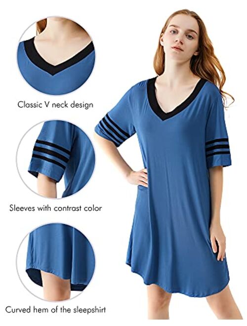 WiWi Women's Nightgowns Soft Bamboo Pajamas 3/4 Sleeves Sleep Shirt Lightweight Nightshirts Plus Size Sleepwear S-4X