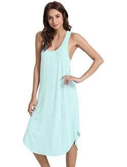 Soft Bamboo Nightgowns for Women Sleeveless Racerback Pajamas Chemise Nightgown Plus Size Sleepshirts S-4X