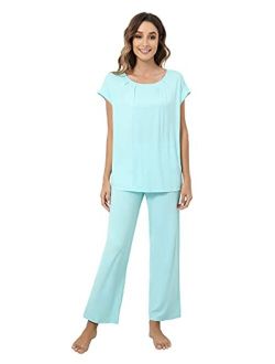 NACHILA Women's Pajama Set Bamboo Pjs Long Pants Soft Sleepwear Cap Sleeve S-XXL
