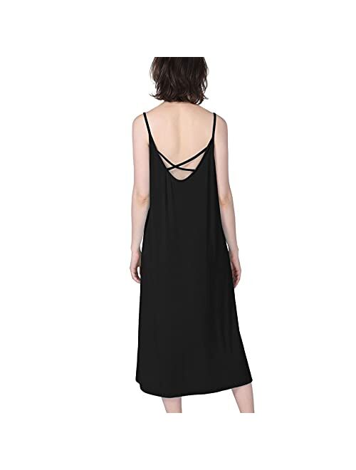 Lu's Chic Women's Bamboo Nightgown Cami Cotton Sleepwear Plus Size Sleeveless Loungewear