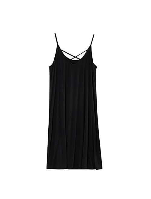 Lu's Chic Women's Bamboo Nightgown Cami Cotton Sleepwear Plus Size Sleeveless Loungewear
