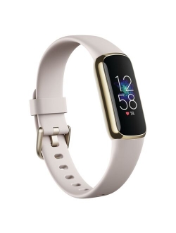 Luxe Fitness and Wellness Tracker with Stress Management, Sleep Tracking and 24/7 Heart Rate, One Size S L Bands Included, Lunar White/Soft Gold Stainless Steel, 1