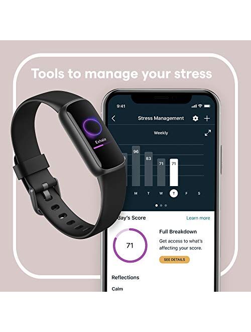 Fitbit Luxe Fitness and Wellness Tracker with Stress Management, Sleep Tracking and 24/7 Heart Rate, One Size S L Bands Included, Lunar White/Soft Gold Stainless Steel, 1