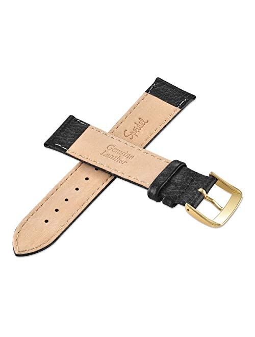 Speidel Leather Watch Band 16mm-20mm Black Cowhide Stitched Replacement Strap with Tone on Tone Stitching, Stainless Steel Metal Buckle Clasp, Watchband