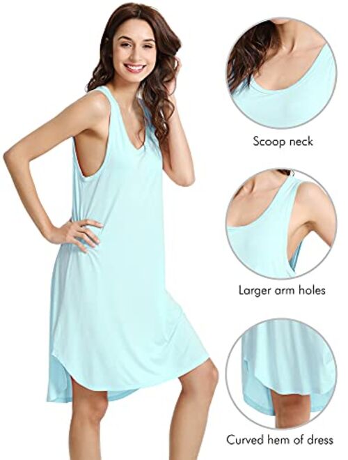WiWi Womens Bamboo Pajamas Scoop Neck Nightgowns Sleeveless Lightweight Tank Loungewear Plus Size Sleep Shirts S-4X