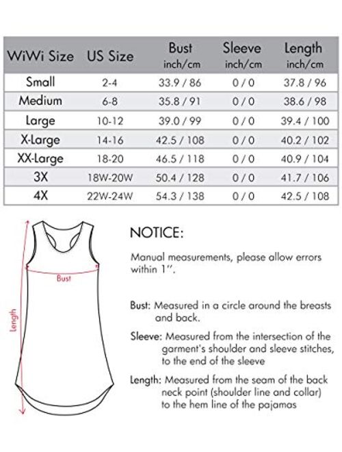 WiWi Womens Bamboo Pajamas Scoop Neck Nightgowns Sleeveless Lightweight Tank Loungewear Plus Size Sleep Shirts S-4X