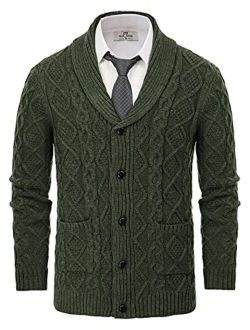 Men's Shawl Collar Cardigan Sweaters Cable Knitted Aran Sweater with Buttons