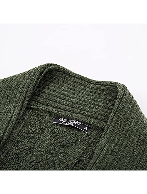 PJ PAUL JONES Men's Shawl Collar Cardigan Sweaters Cable Knitted Aran Sweater with Buttons
