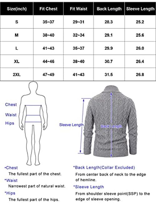 PJ PAUL JONES Men's Shawl Collar Cardigan Sweaters Cable Knitted Aran Sweater with Buttons