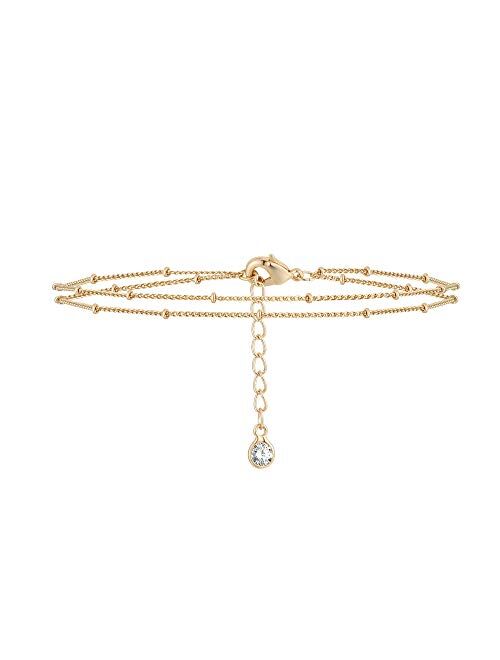 MEVECCO Gold Tiny Pearl Bracelet,14K Gold Plated Cute Beaded Freshwater Cultured Pearls Tiny Charm Dainty Handmade Bracelet for Women