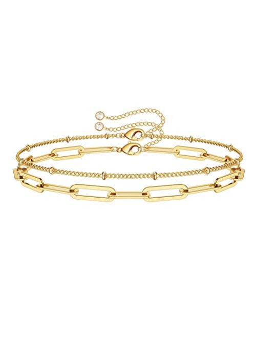 Dainty Gold Bracelets for Women, 14K Gold Plated Adjustable Layered Bracelet Cute Evil Eye Oval Chain Pearl Bar Turtle Gold Bracelets for Women Jewelry